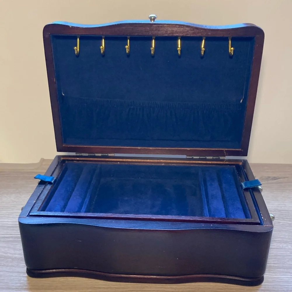Powell Wooden Jewelry Box with Blue Velvet Interior vintage gorgeous